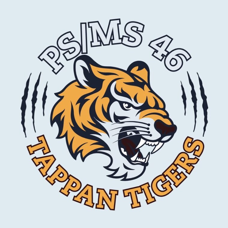 The PS/MS 46 Tappan Tigers mascot: a gold and navy tiger head framed by claw marks.